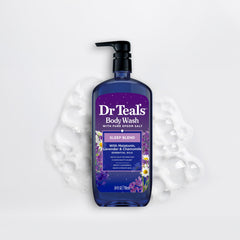 Dr Teal's bottle held in hand to show size and travel-friendly convenience