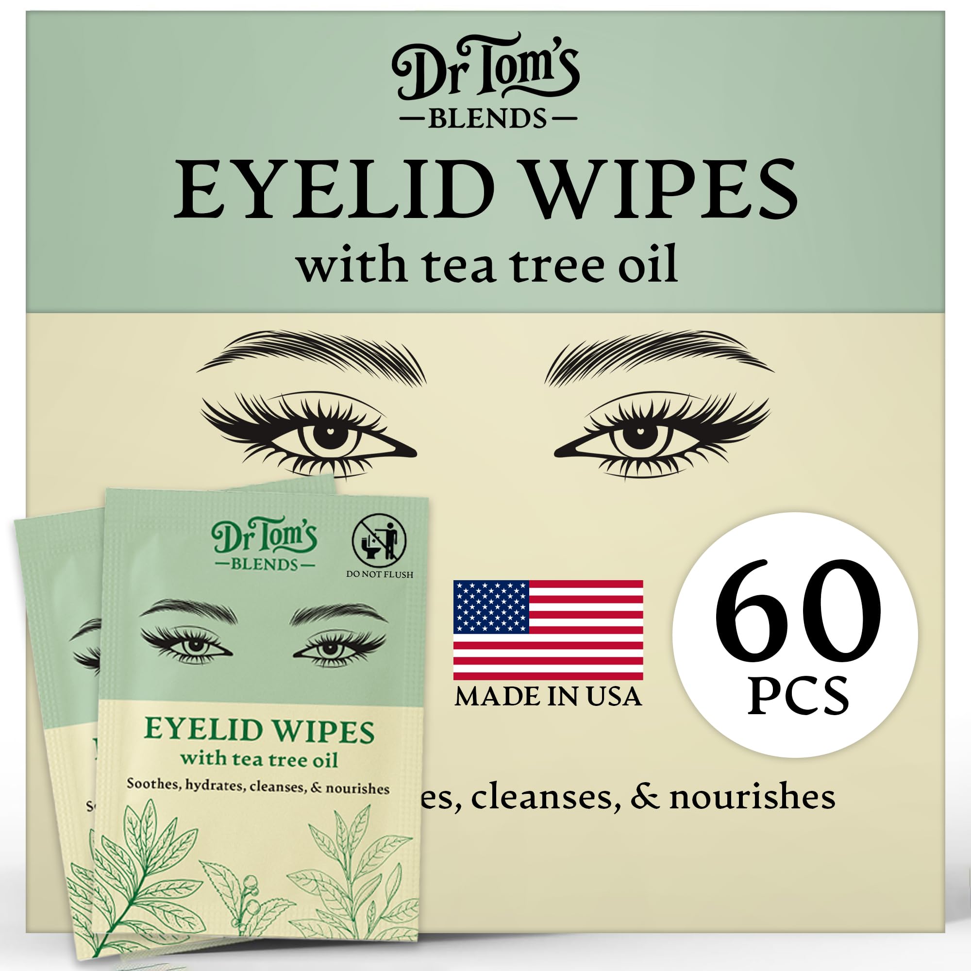 Dr. Tom's Blends front packaging showing 60 wipes, clear labeling and benefits