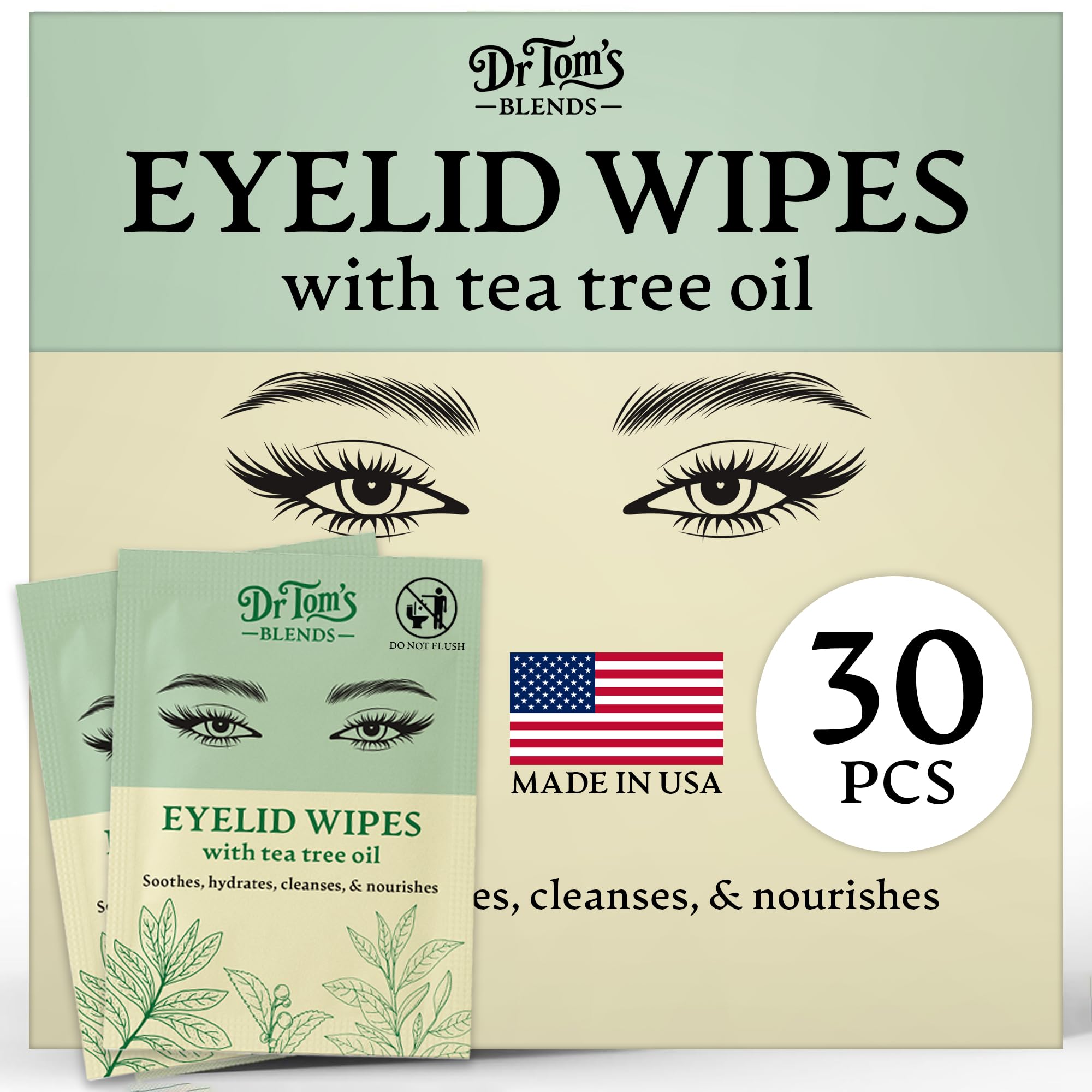 Dr. Tom's Blends front packaging showing 30 wipes and benefits