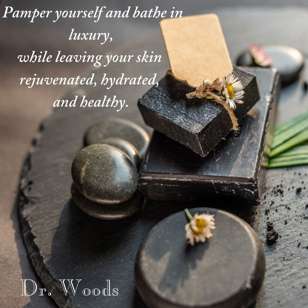 Dr. Woods soap thick pour on palm showing rich texture and easy application