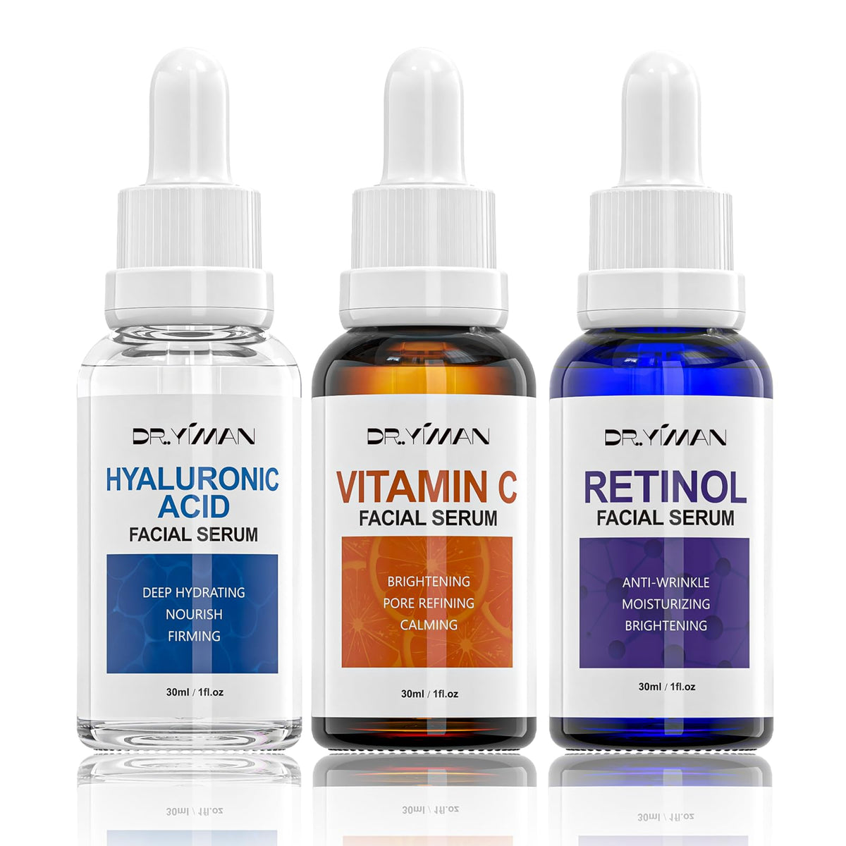 DR.YIMAN serum set front packaging showing trio and benefits