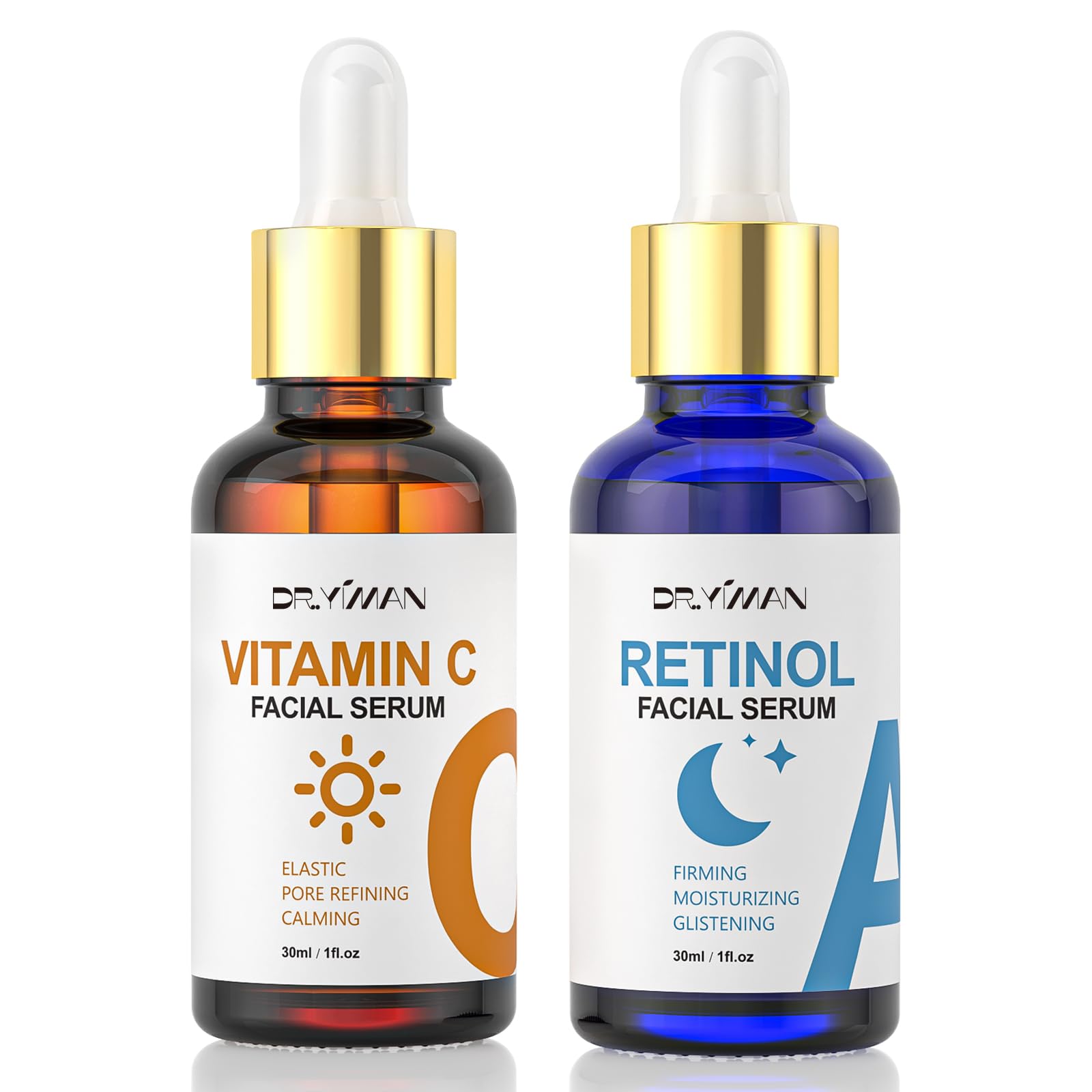 DR.YIMAN front packaging showing both vitamin C and retinol bottles for easy routine