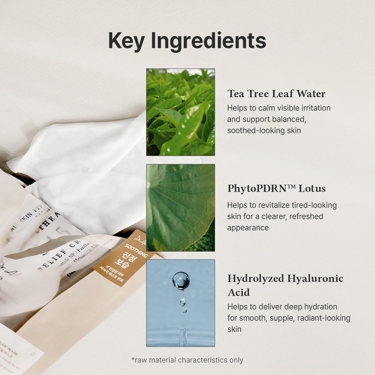 Dr.Althea ingredients flatlay with niacinamide and tea tree supporting blemish care