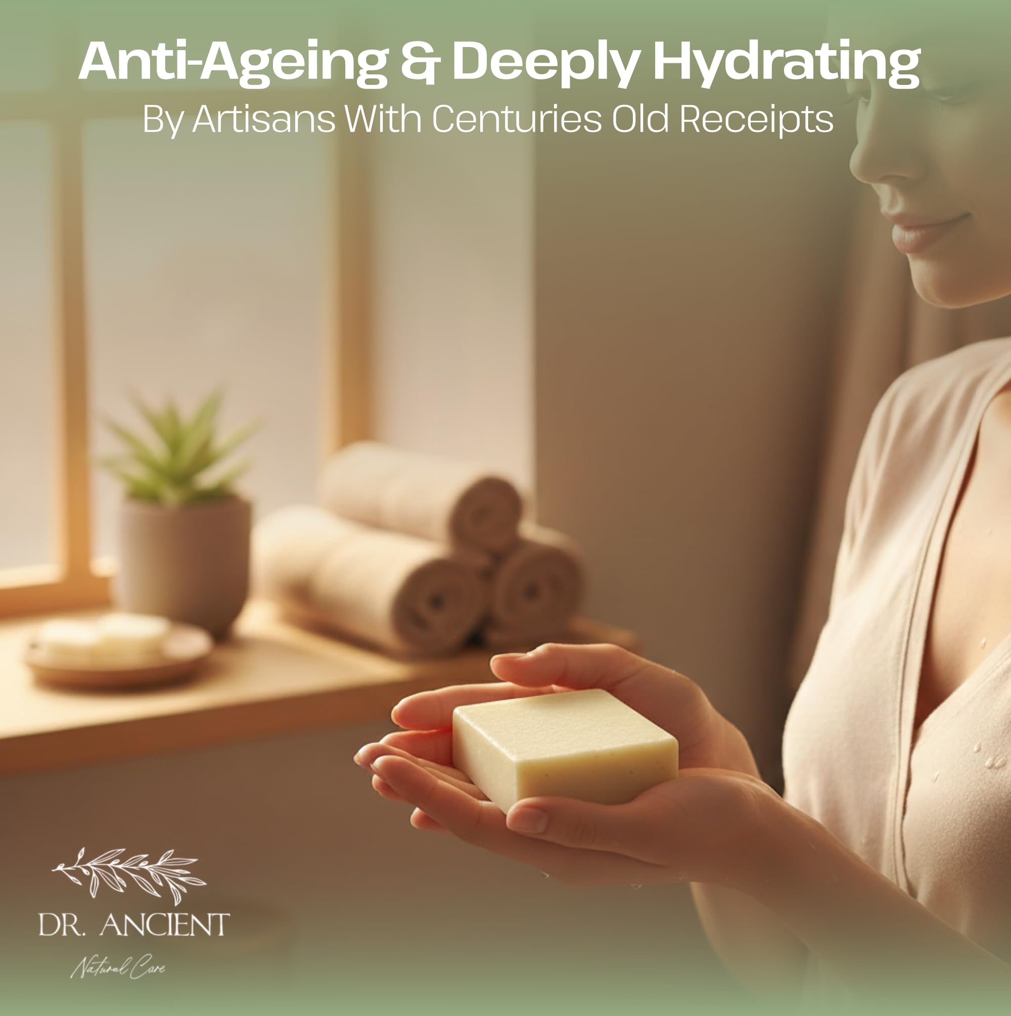 Dr.Ancient soap lather in hand demonstrating moisturizing foam benefit