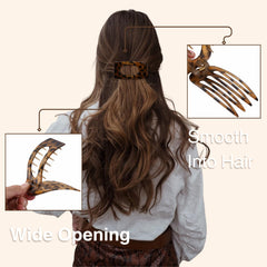 Drealoe clip securing half-up hairstyle demonstrating all-day hold benefit