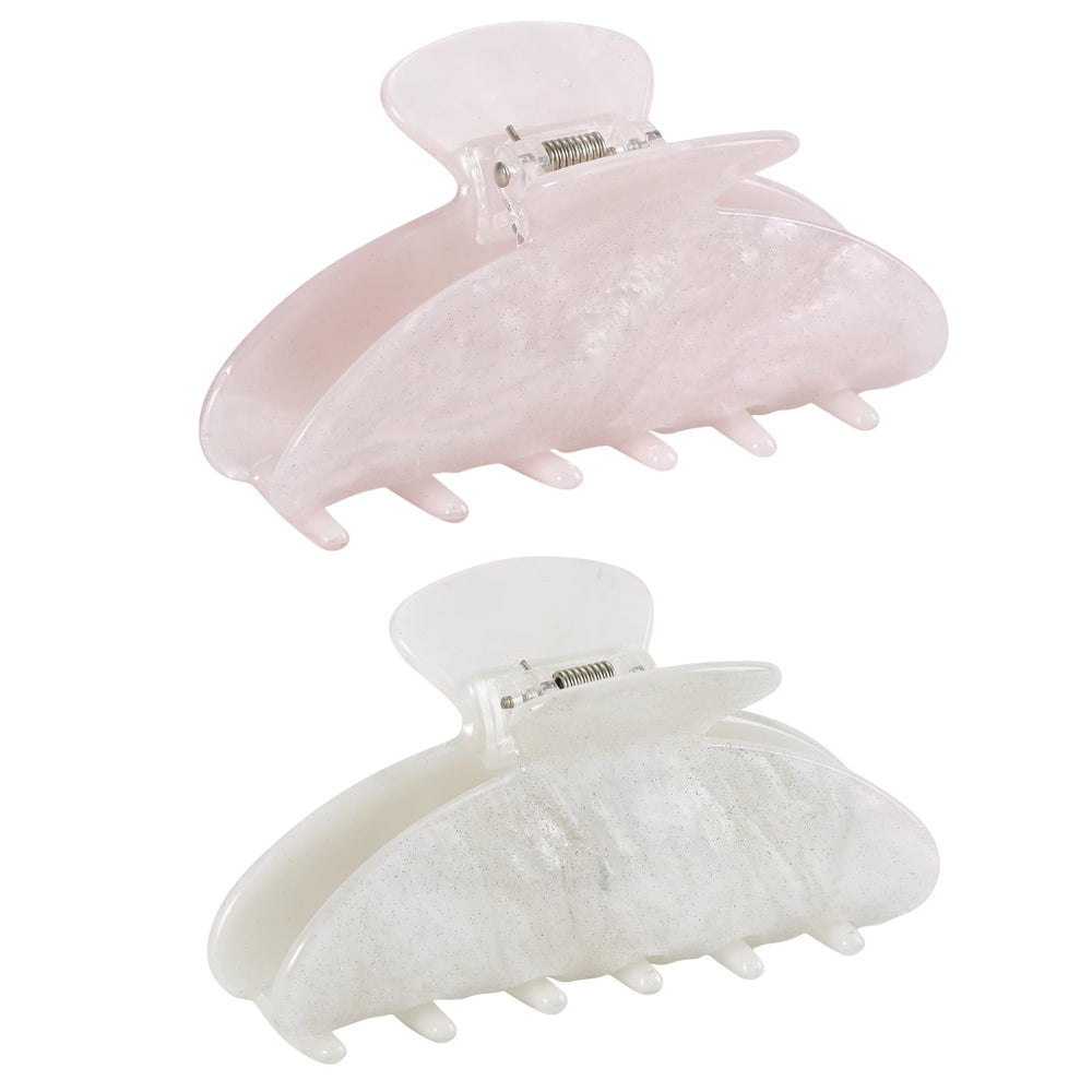Drealoe front view of pink and white claw clips showing matching pair and glossy finish