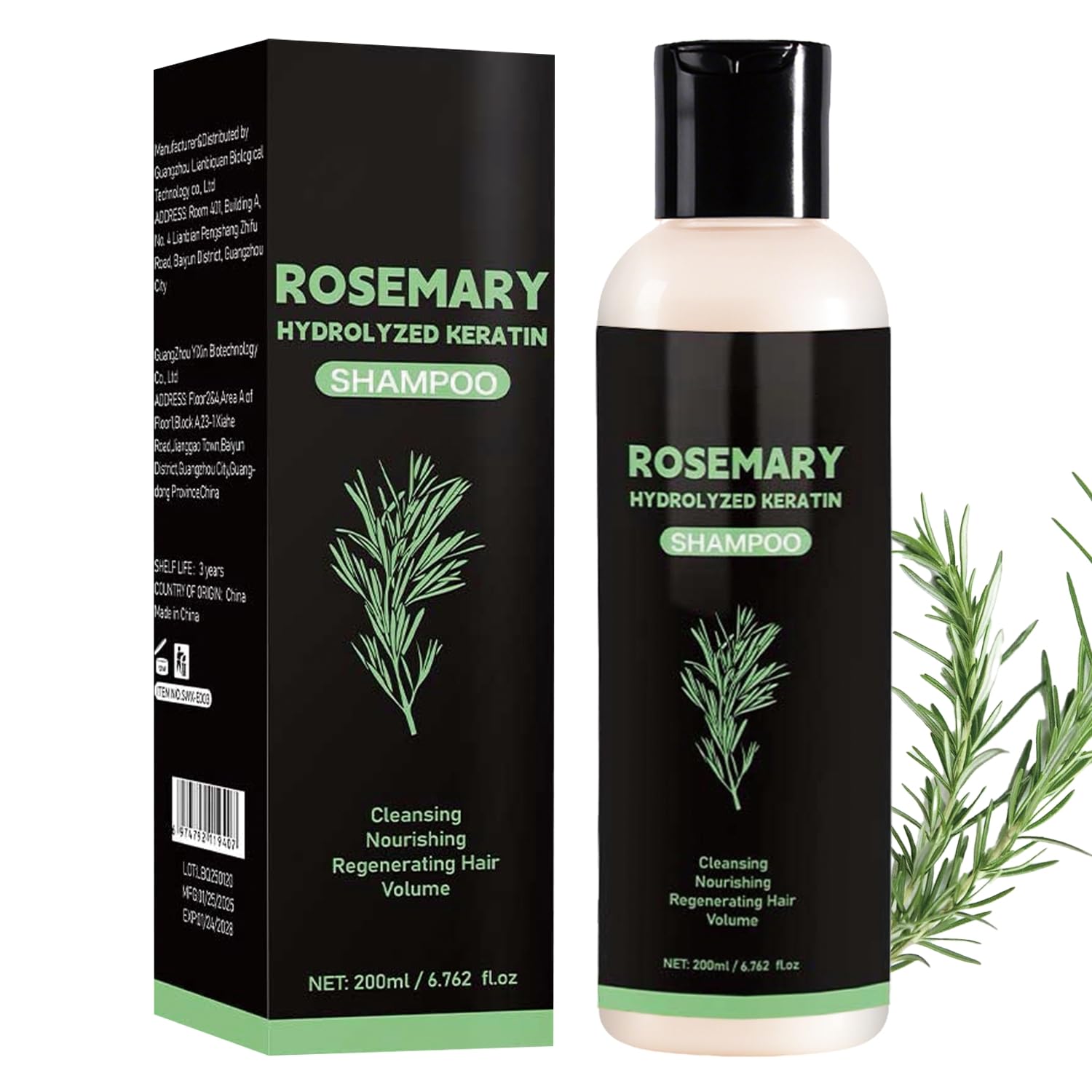 DreamCatching front packaging displaying 200ml rosemary shampoo for restorative care