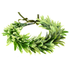 DreamLily green bridal crown front view enhances boho bridal look