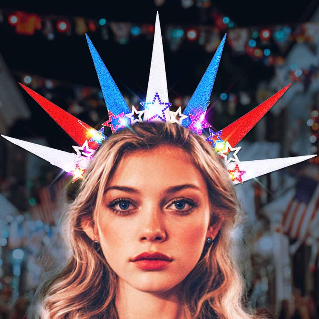 DRESBE front view of star halo headband showing overall shape and patriotic design benefit: instant party-ready look