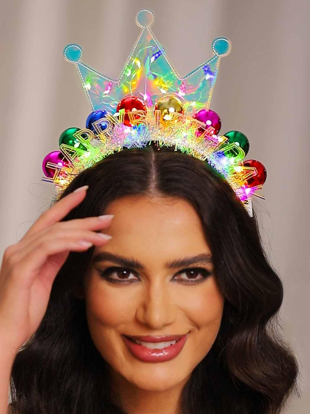 DRESBE worn on head at party showing comfortable fit and photogenic effect