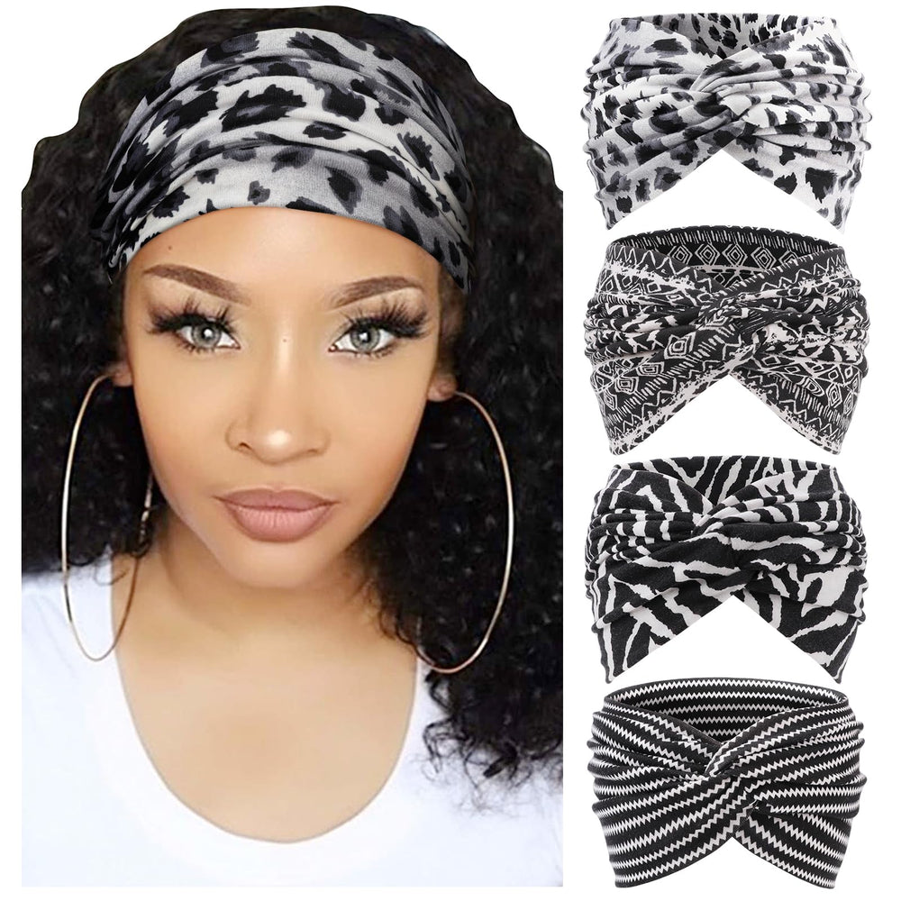 DRESHOW front view of four-pack headbands showing colors and design benefits