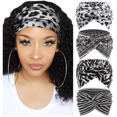 DRESHOW front view of four-pack headbands showing colors and design benefits