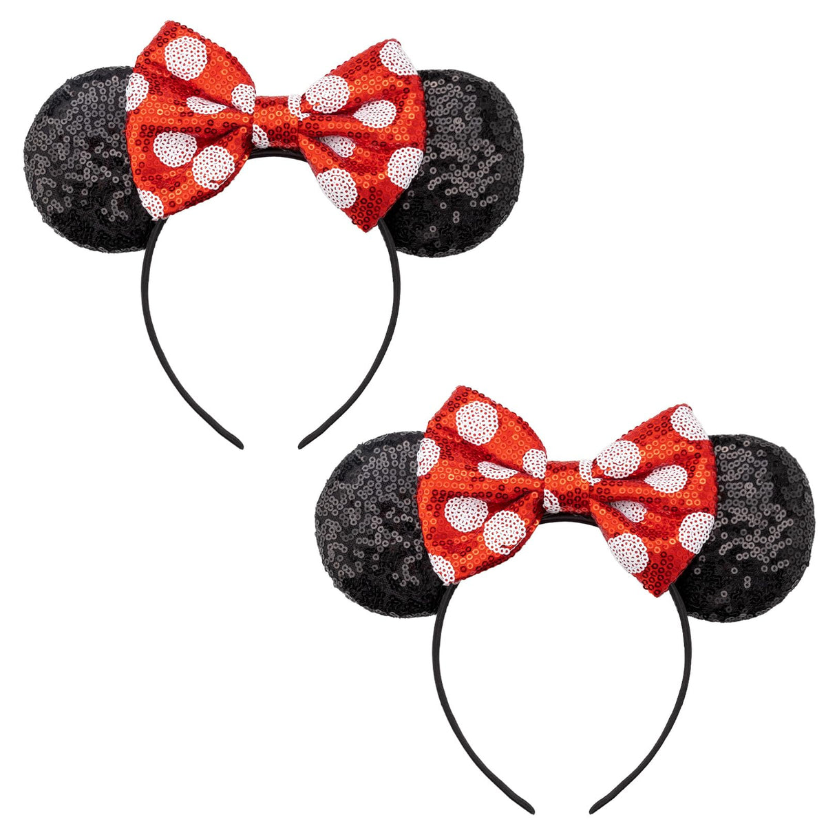 DRESHOW front view of mouse ears headband showing sequin bow for instant party flair