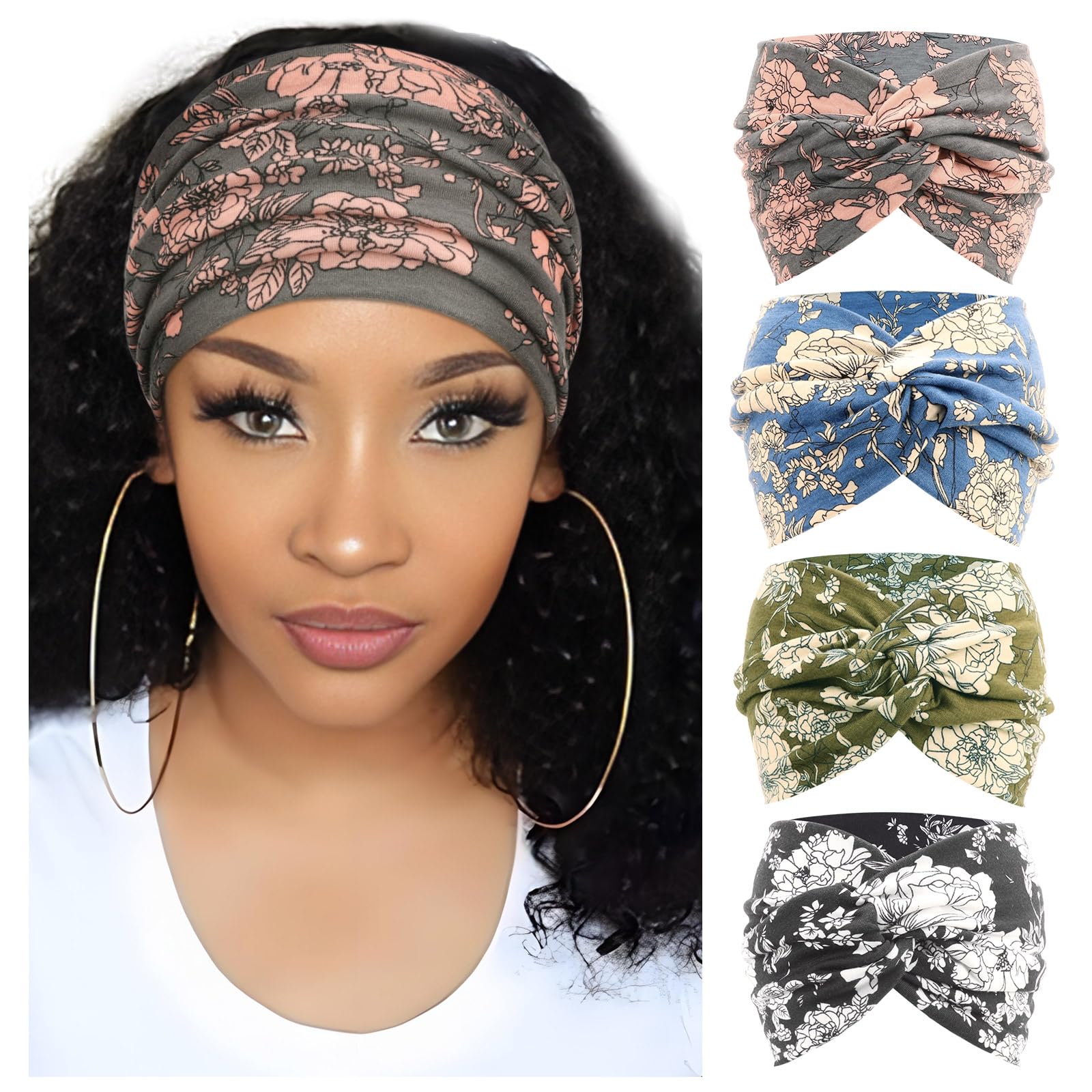 DRESHOW front view of four-pack headbands showing colors and packaging benefit convenience