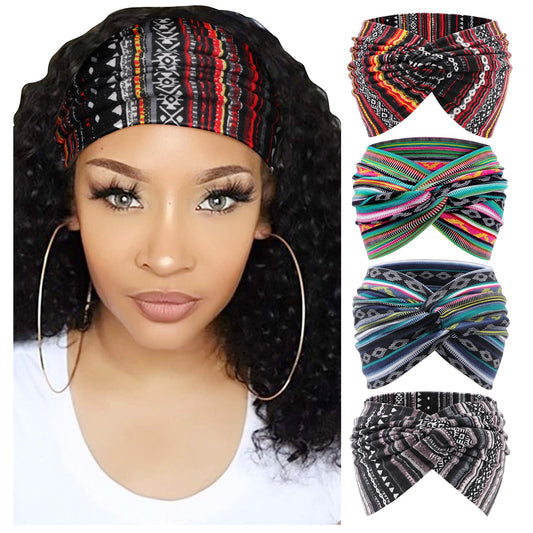 DRESHOW front view of four-pack headbands showing colors and knot detail, stylish versatility