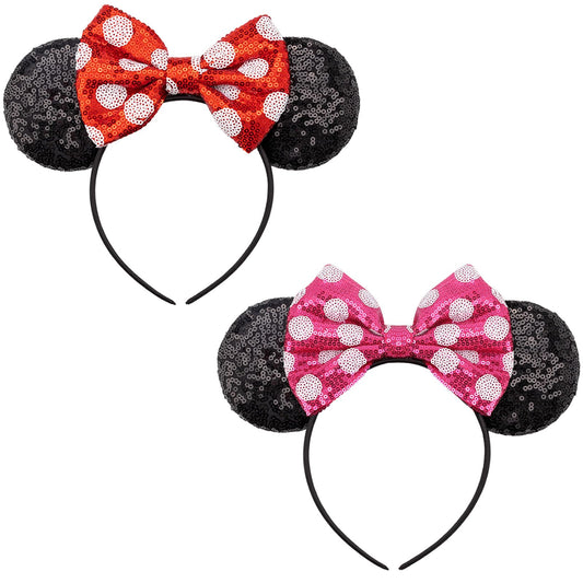 DRESHOW front view glitter mouse ears headband shows playful sparkle and durable fit