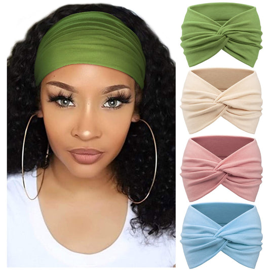 DRESHOW front view of four-pack headbands showing colors and knot — versatile styling
