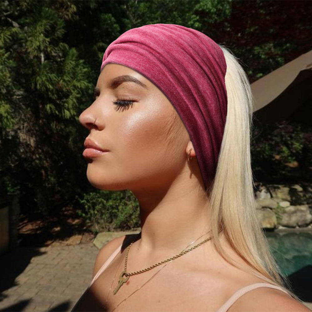 DRESHOW model wearing headband while doing yoga showing non-slip performance