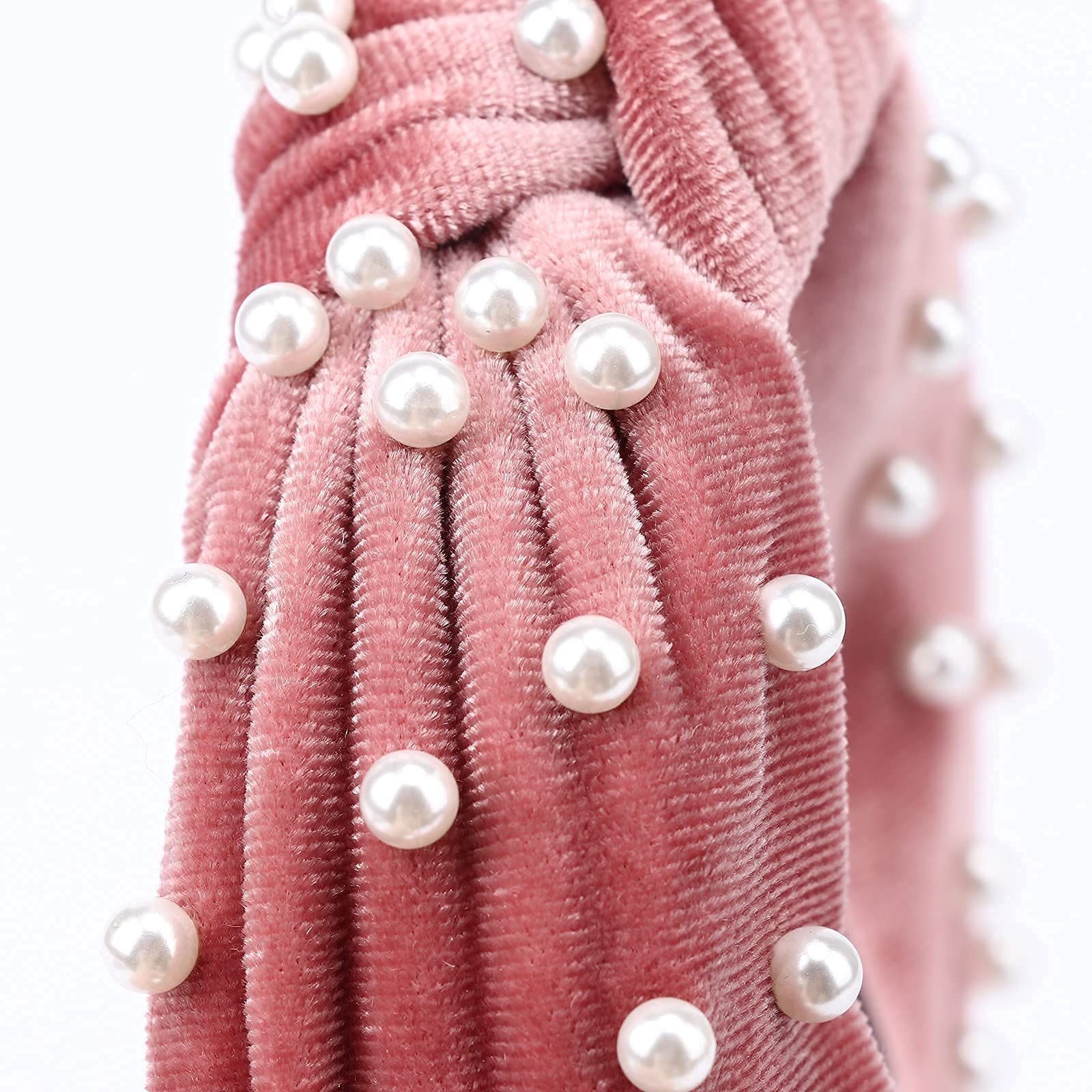 DRESHOW detailed shot of sewn pearls on band adding vintage flair