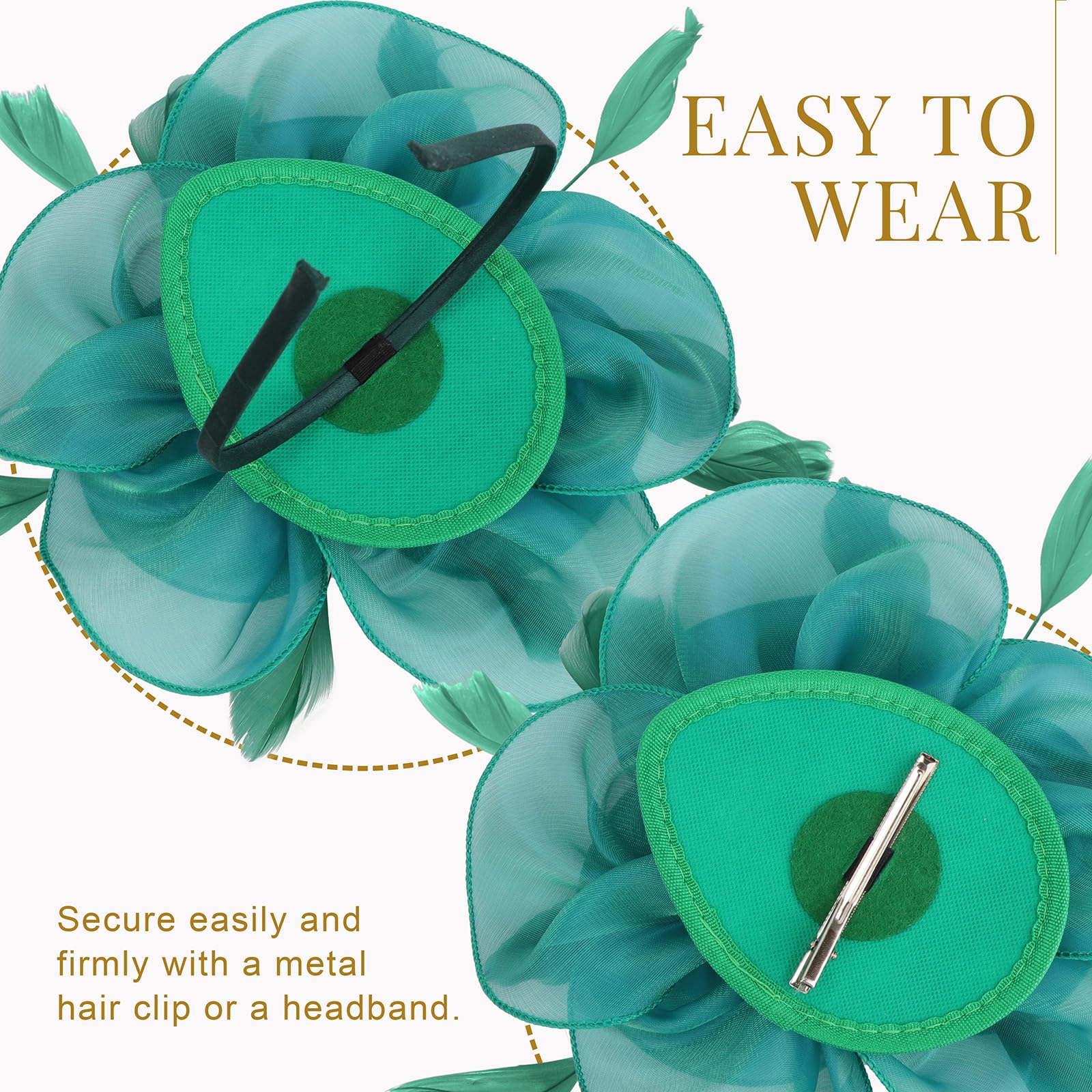 DRESHOW fascinator beside a hand showing scale and manageable size