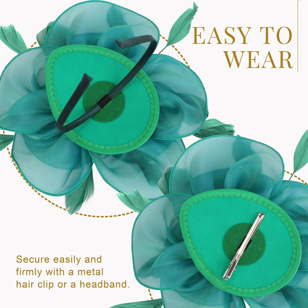 DRESHOW fascinator beside a hand showing scale and manageable size