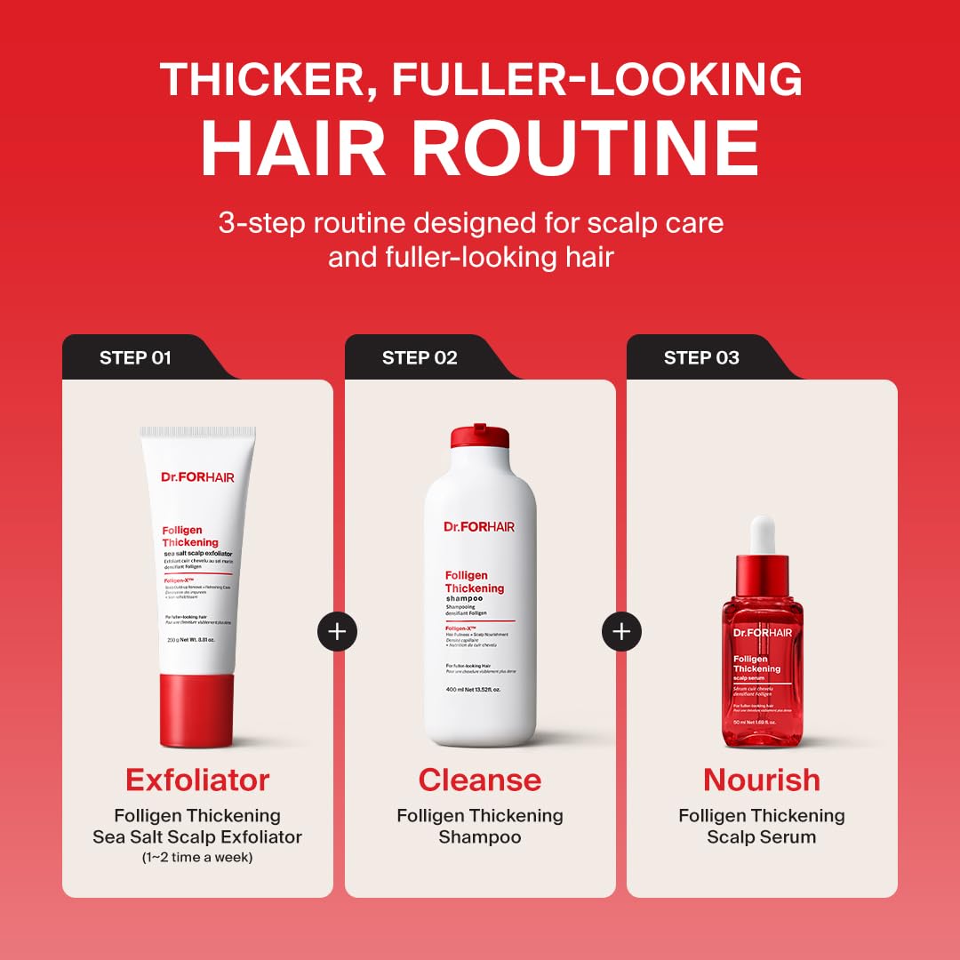 Dr.FORHAIR bottle staged on bathroom shelf suggesting daily routine