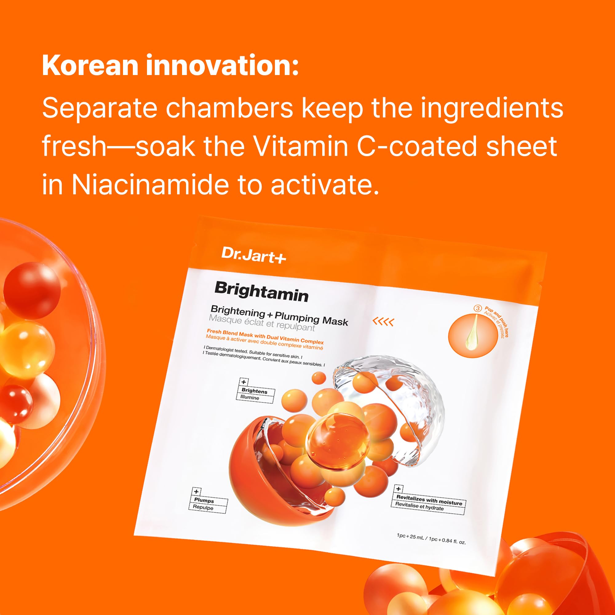 Dr.Jart+ mask applied on model demonstrating immediate brightening effect
