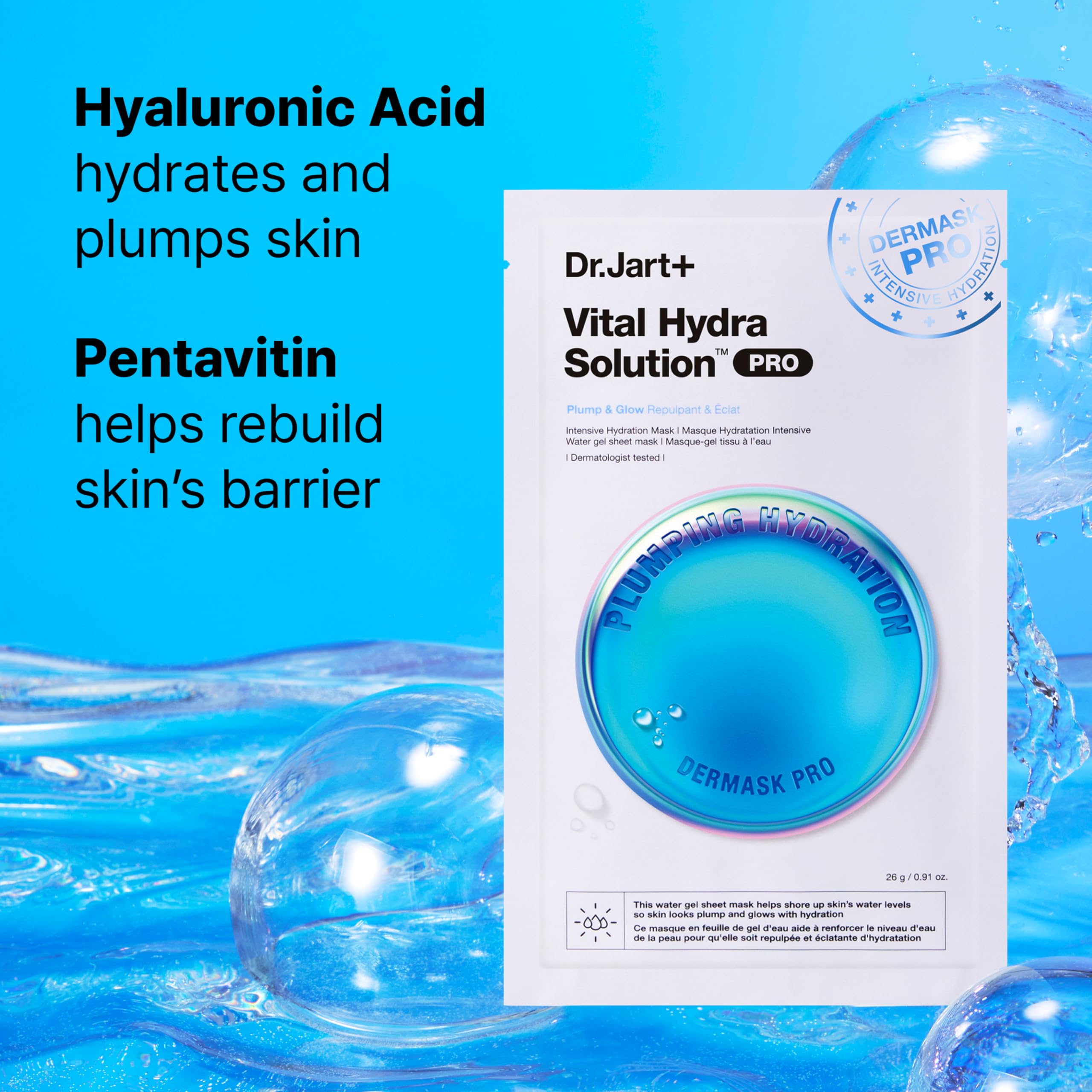 Dr.Jart+ ingredient label focused on hyaluronic acid and PENTAVITIN benefits