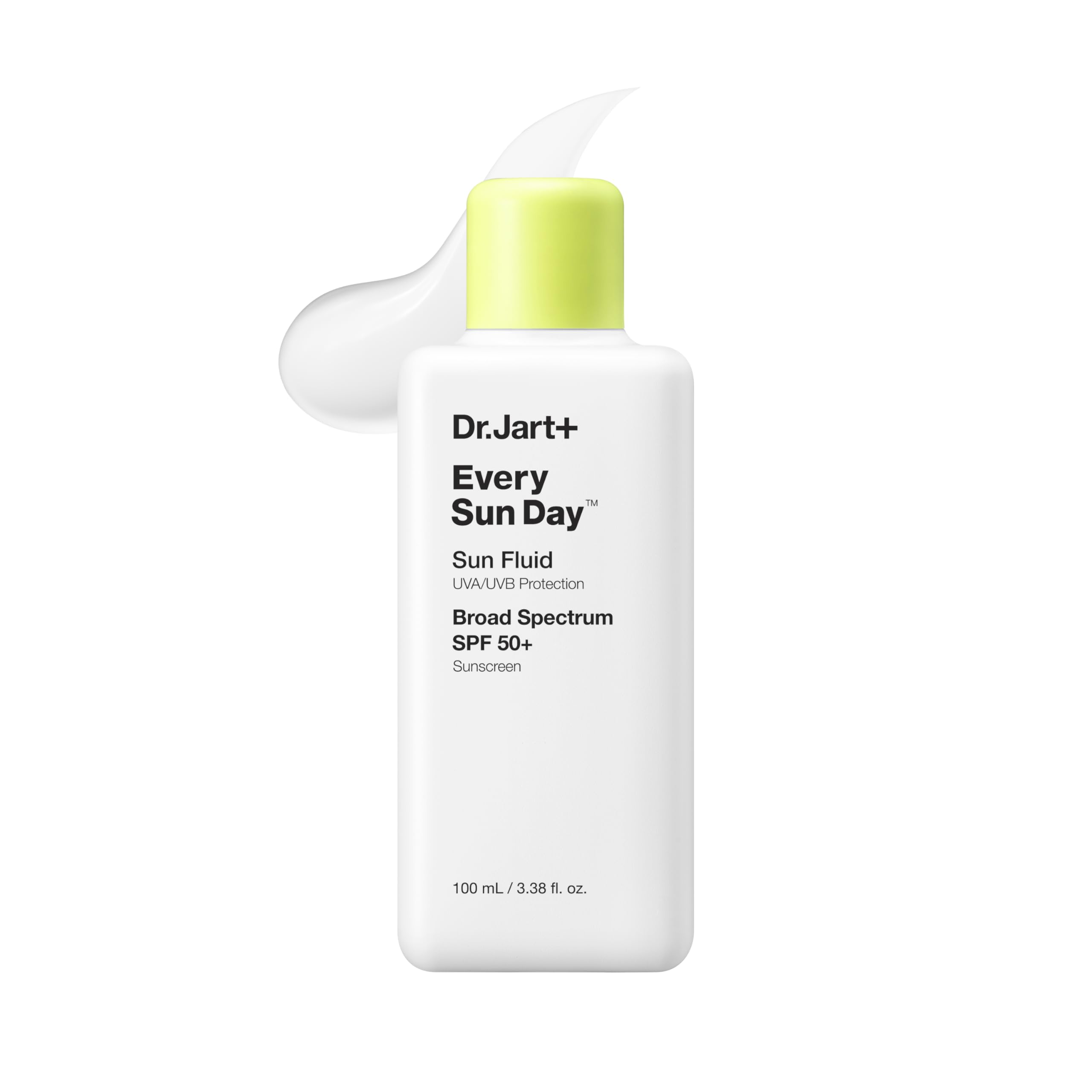 Dr.Jart+ bottle front view showing sleek sun fluid and SPF benefit