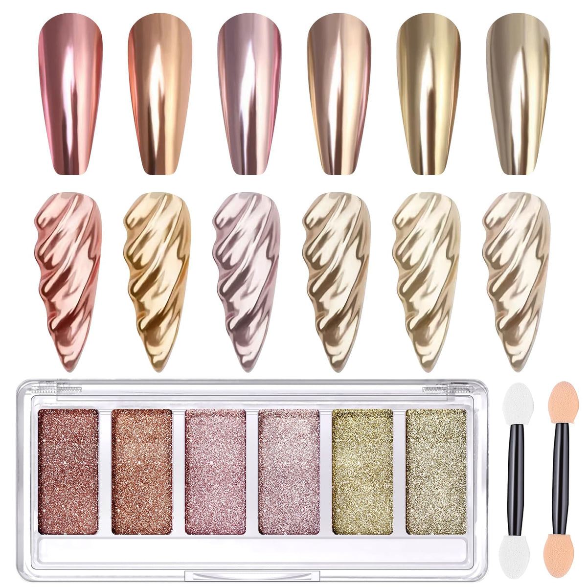 DRMODE front palette showing six metallic chrome colors and compact case for travel
