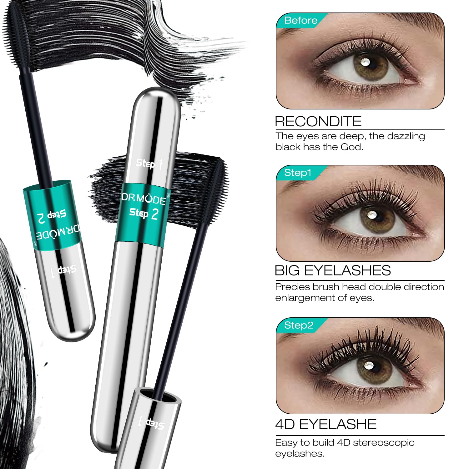 DRMODE dual brush close-up illustrating step 1 and step 2 brushes for customizable volume