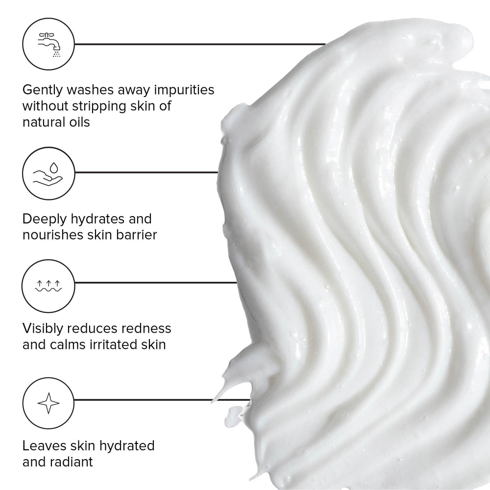 DRMTLGY gOAT cleanser creamy texture closeup illustrating hydrating, non-foaming formula benefit