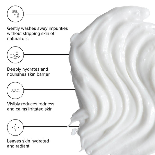 DRMTLGY gOAT cleanser creamy texture closeup illustrating hydrating, non-foaming formula benefit