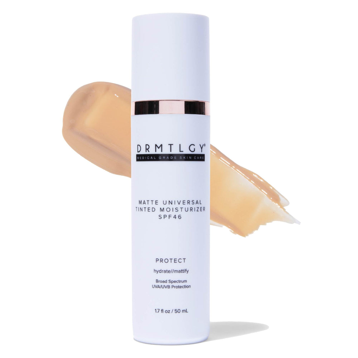 DRMTLGY front packaging showing SPF 46 and matte finish for daily protection