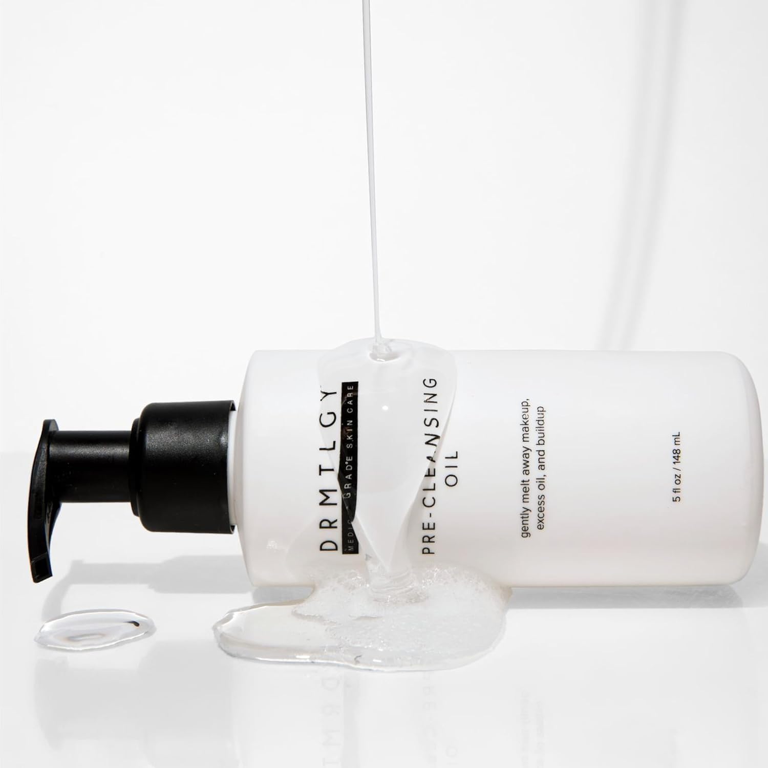 DRMTLGY 5 fl oz bottle next to common items for size comparison