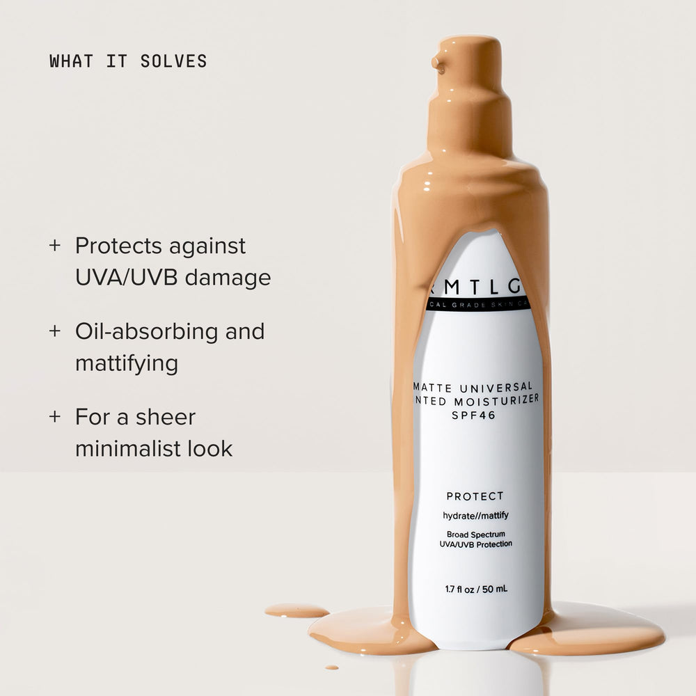 DRMTLGY pump dispenser close-up highlighting easy, mess-free application