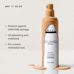 DRMTLGY pump dispenser close-up highlighting easy, mess-free application