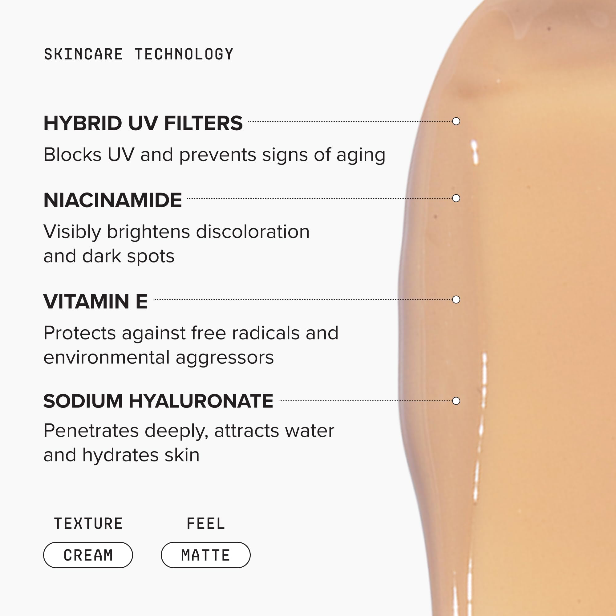 DRMTLGY application on cheek demonstrating sheer coverage and smoother look