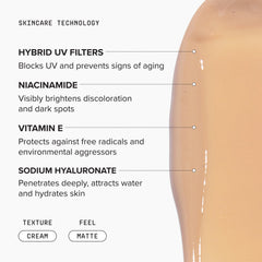 DRMTLGY application on cheek demonstrating sheer coverage and smoother look