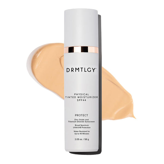DRMTLGY front tube showing SPF 44 and universal tint benefits