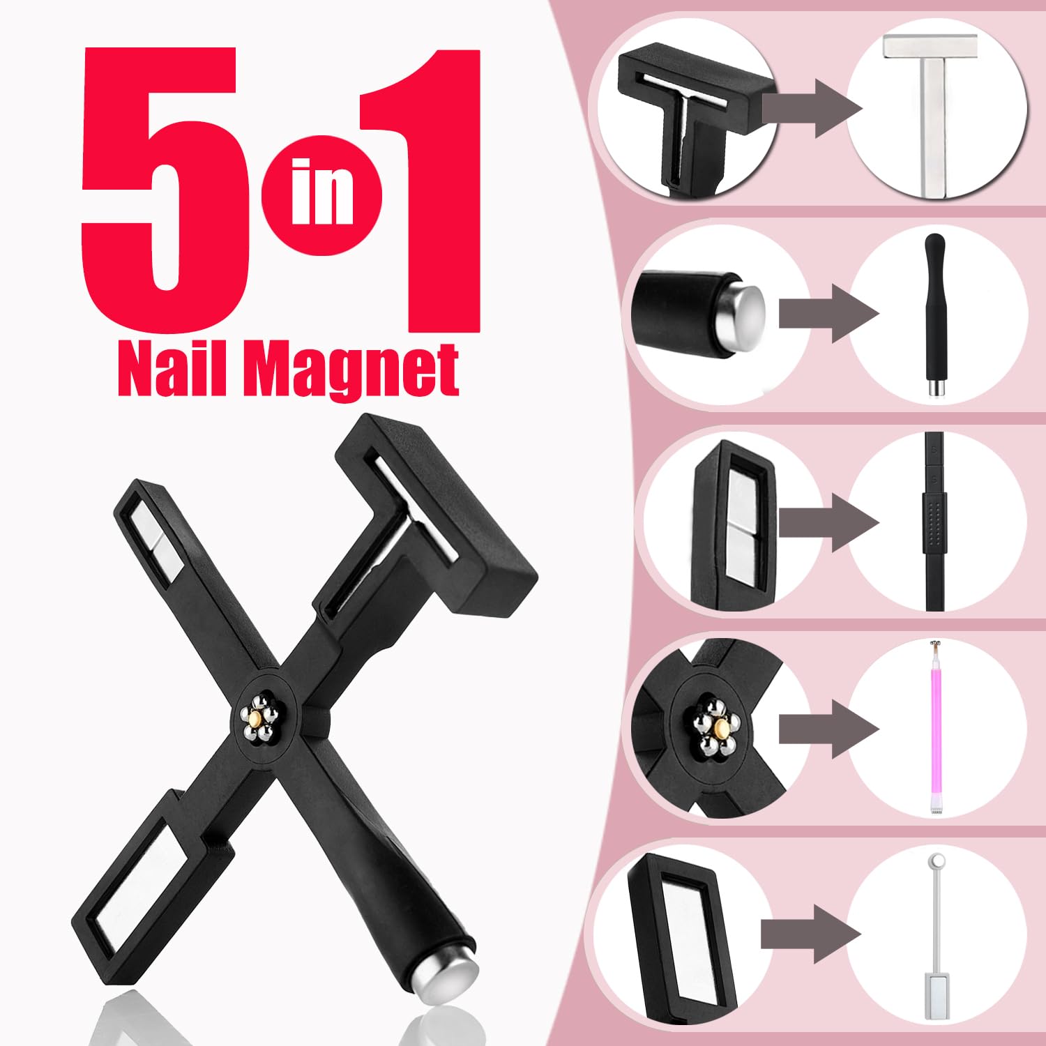 Dr.nail 5-in-1 magnet tool close-up highlighting multifunction faces for varied cat-eye effects