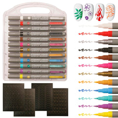 Dr.nail front packaging showing 12 color pens and four templates, clear kit overview benefit