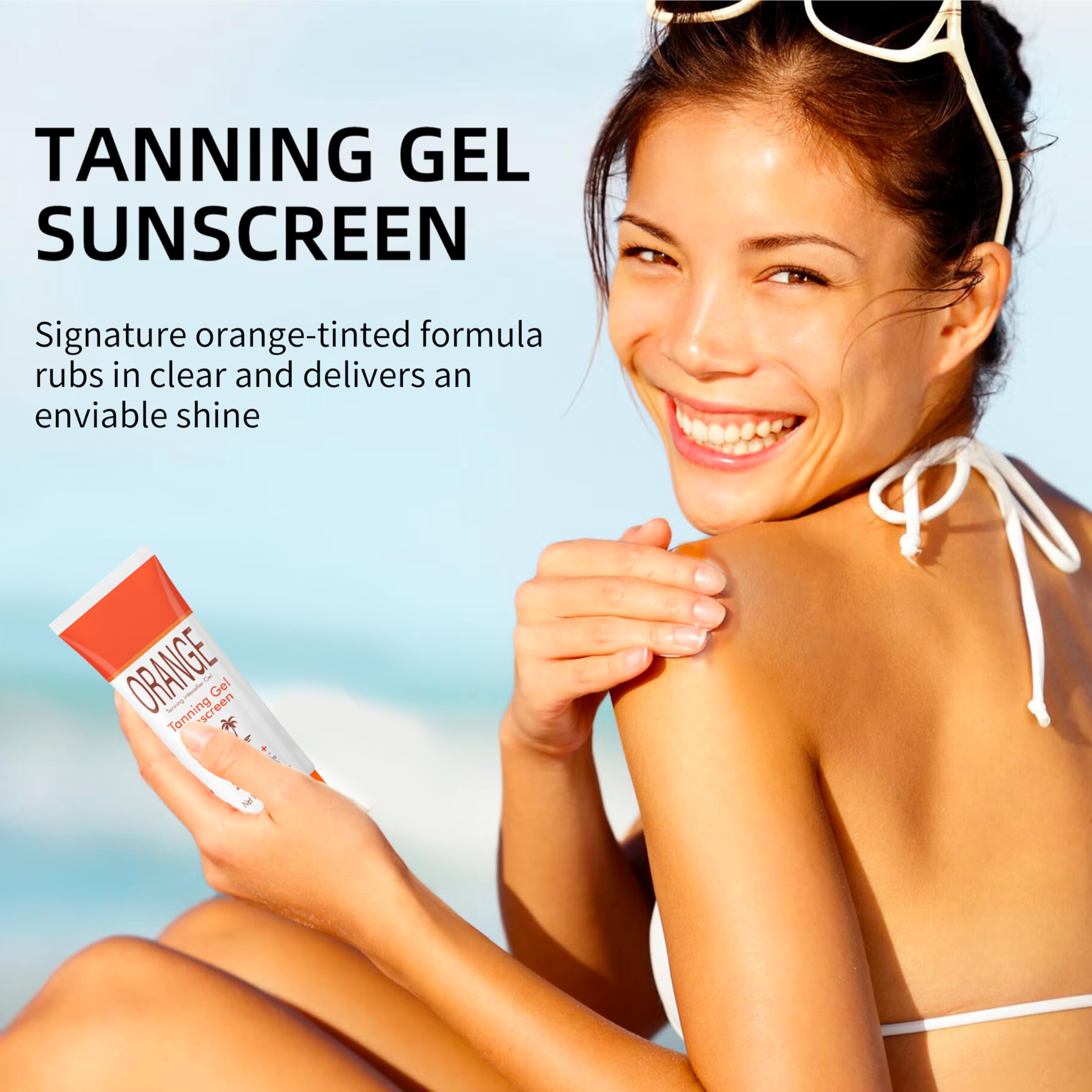 DR.Seya in beach setting conveying sun-ready tan enhancement and lifestyle benefit