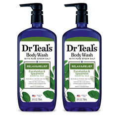 Dr Teal's front packaging showing two 24 fl oz bottles and calming label benefit