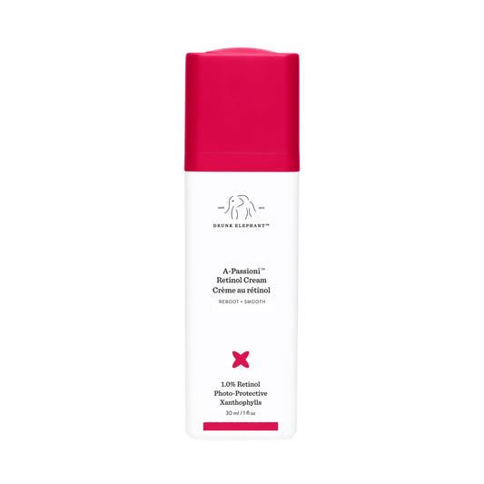 Drunk Elephant front jar view showing sleek packaging and clinical benefit
