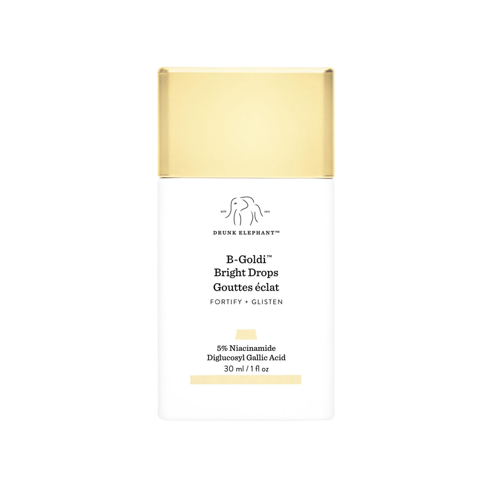 Drunk Elephant front bottle showing golden serum and clean design for easy identification and glow
