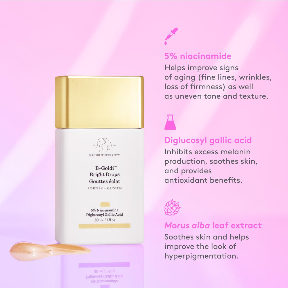 Drunk Elephant bright drops mixed with cream to demonstrate tinting ability and a dewy finish