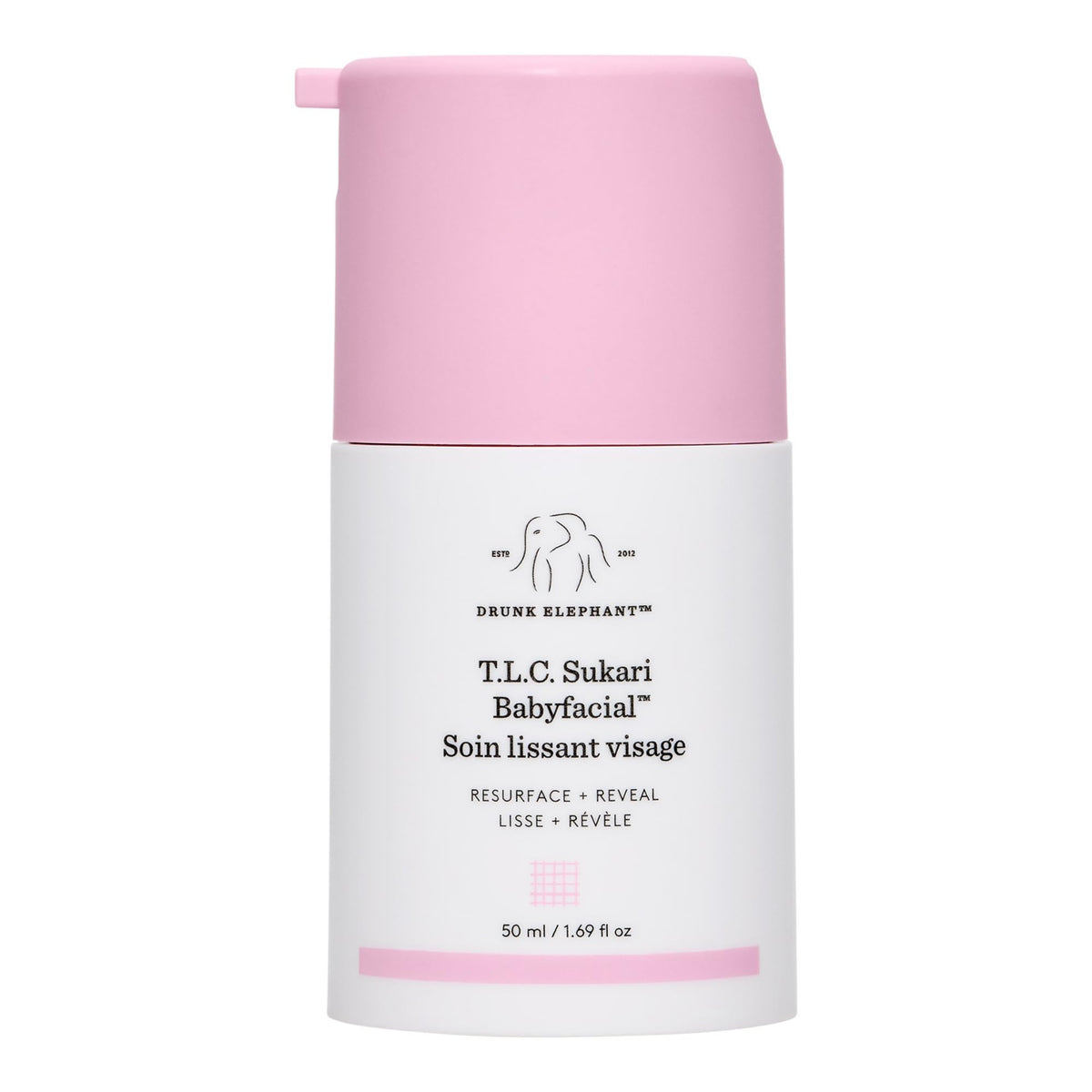 Drunk Elephant jar front view showing clean clinical packaging and product benefit