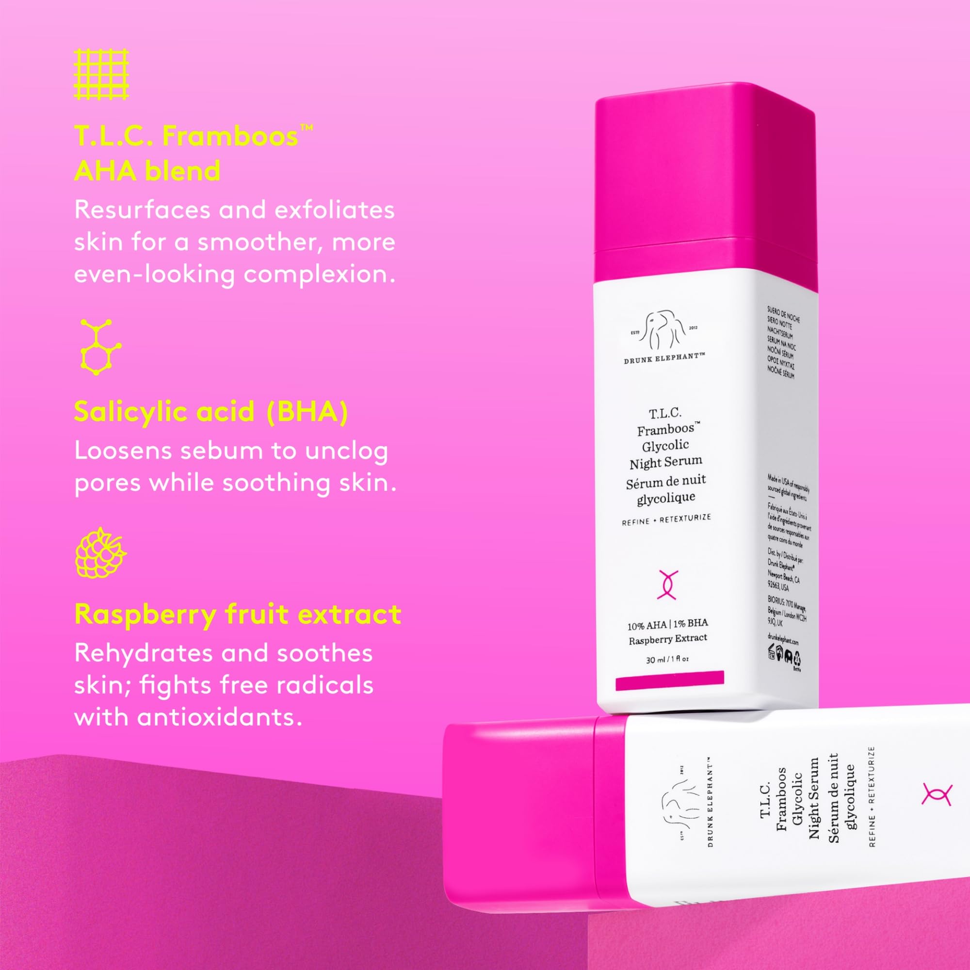 Drunk Elephant 30 ml bottle beside common objects to show scale and travel-friendly size
