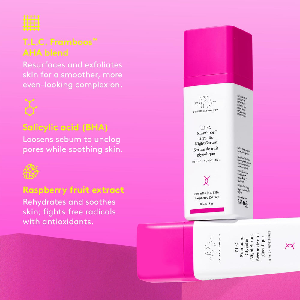 Drunk Elephant 30 ml bottle beside common objects to show scale and travel-friendly size